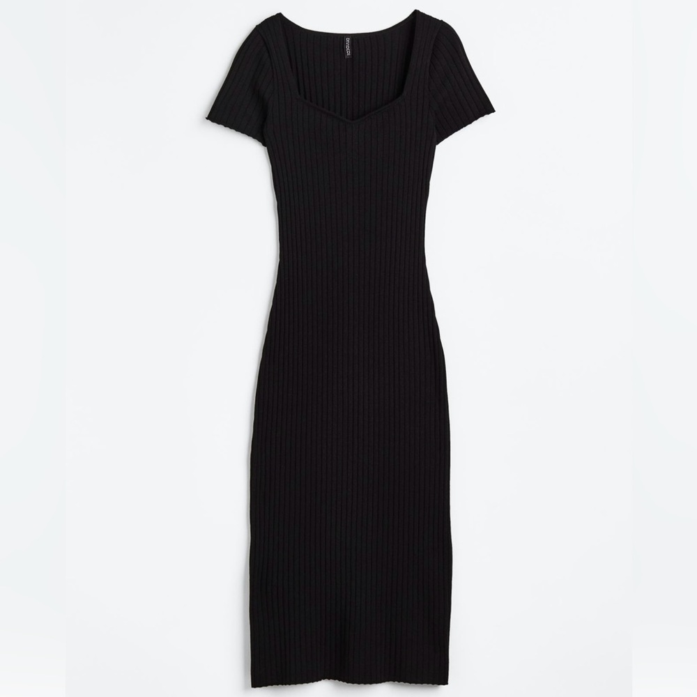 Rib Knit Black bodycon dress
